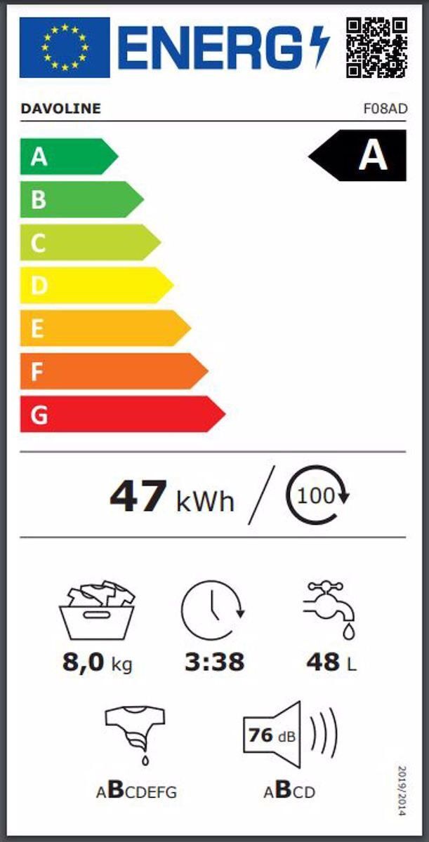 Davoline Πλυντήριο Ρούχων 8kg 1400 Στροφών
 F08AD W