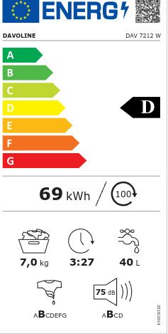 Davoline DAV 7212 w Πλυντήριο Ρούχων 7kg 1200 Στροφών