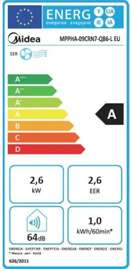 Midea MPPHA-09CRN7-QB6-LΦορητό Κλιματιστικό 9000 BTU μόνο Ψύξης
