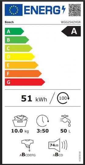 Bosch Πλυντήριο Ρούχων 10kg με Τεχνολογία Ατμού 1400 Στροφών Iron Assist WGG254ZHGR