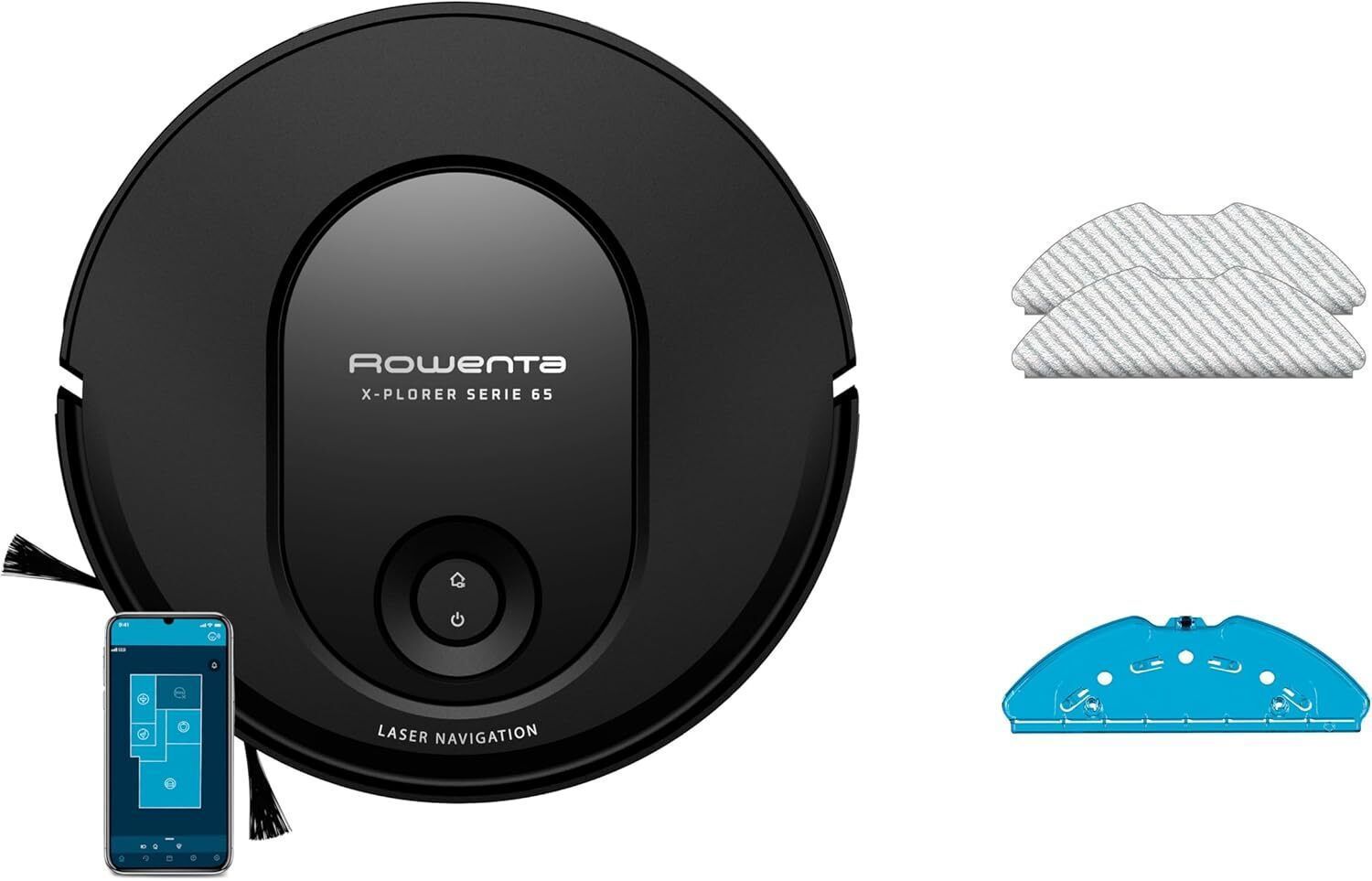 Rowenta Xplorer Series 65 Σκούπα Ρομπότ για Σκούπισμα & Σφουγγάρισμα με Wi-Fi Μαύρη