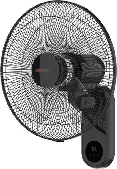 Hobby HWF-80613 Ανεμιστήρας Τοίχου 55W Διαμέτρου 40cm με Τηλεχειριστήριο Μαύρος