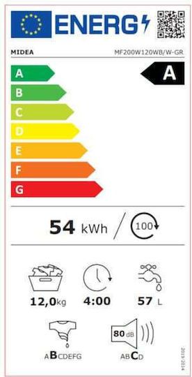 Midea Πλυντήριο Ρούχων 12kg 1400 Στροφών MF200W120WB/W-GR