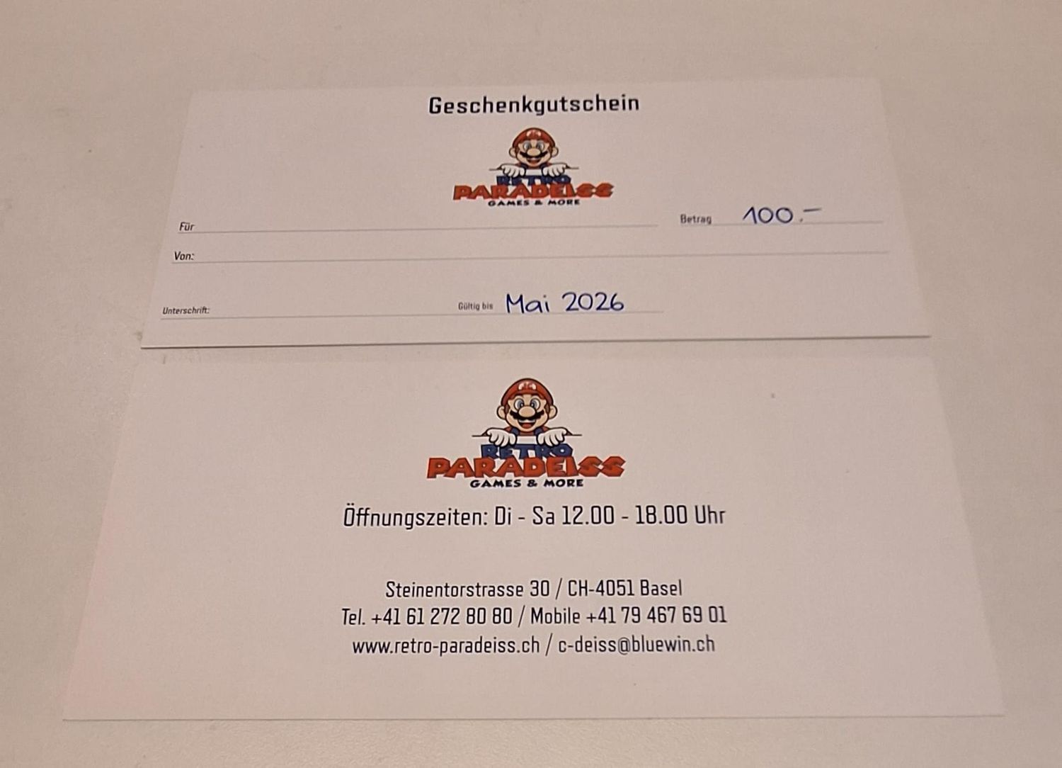 GUTSCHEIN IM WERT VON 100 CHF - GÜLTIGKEIT BIS ENDE MAI 2026 !