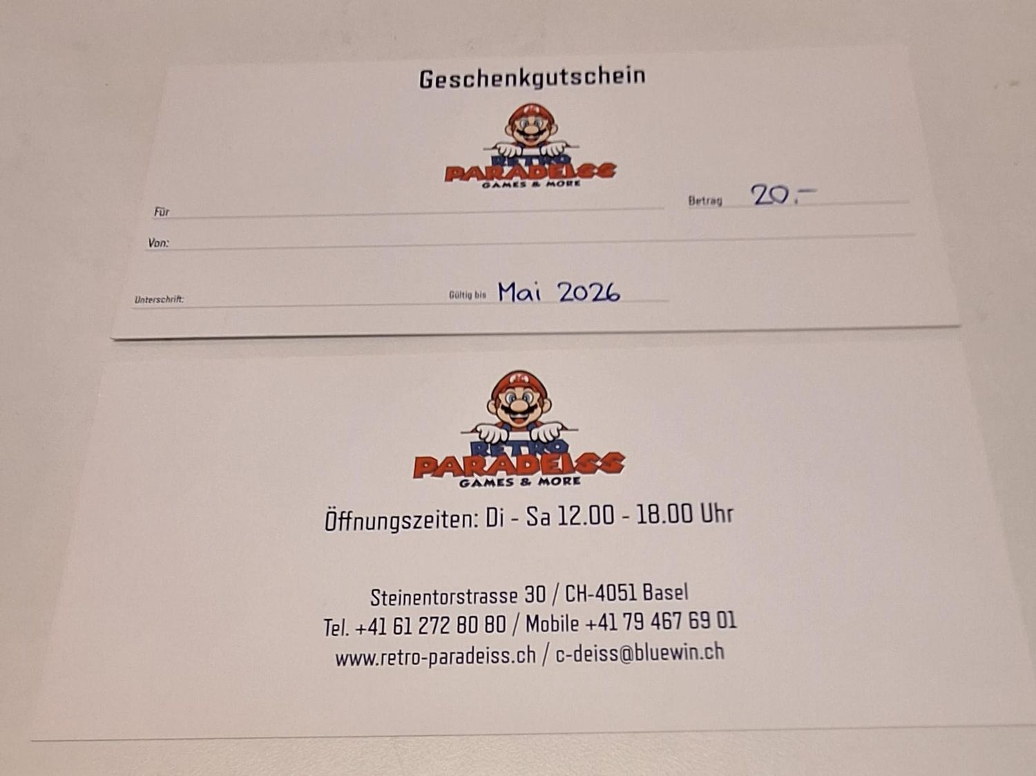 GUTSCHEIN IM WERT VON 20 CHF ! GÜLTIGKEIT BIS ENDE MAI 2026 !
