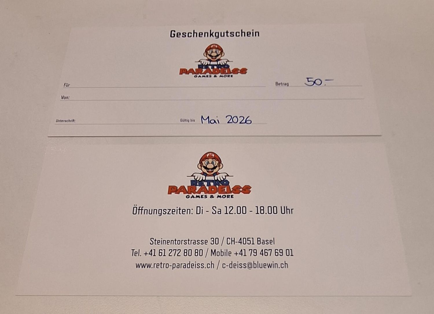 GUTSCHEIN IM WERT VON 50 CHF - GÜLTIGKEIT BIS ENDE MAI 2026 !