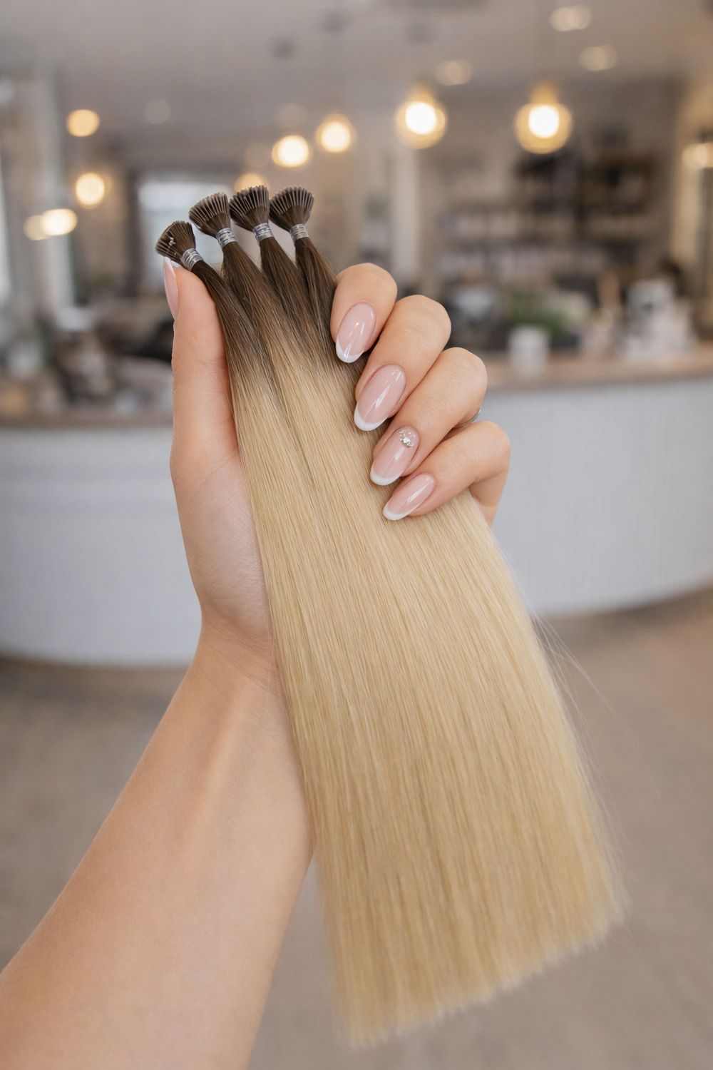 Deluxe Echthaar ROOT Mini Nr.7a Dirty Blond auf Nr. 24c Champagnerblond Deluxe Echthaar ROOT Mini Nr.7a Dirty Blond auf Nr. 24c Champagnerblond