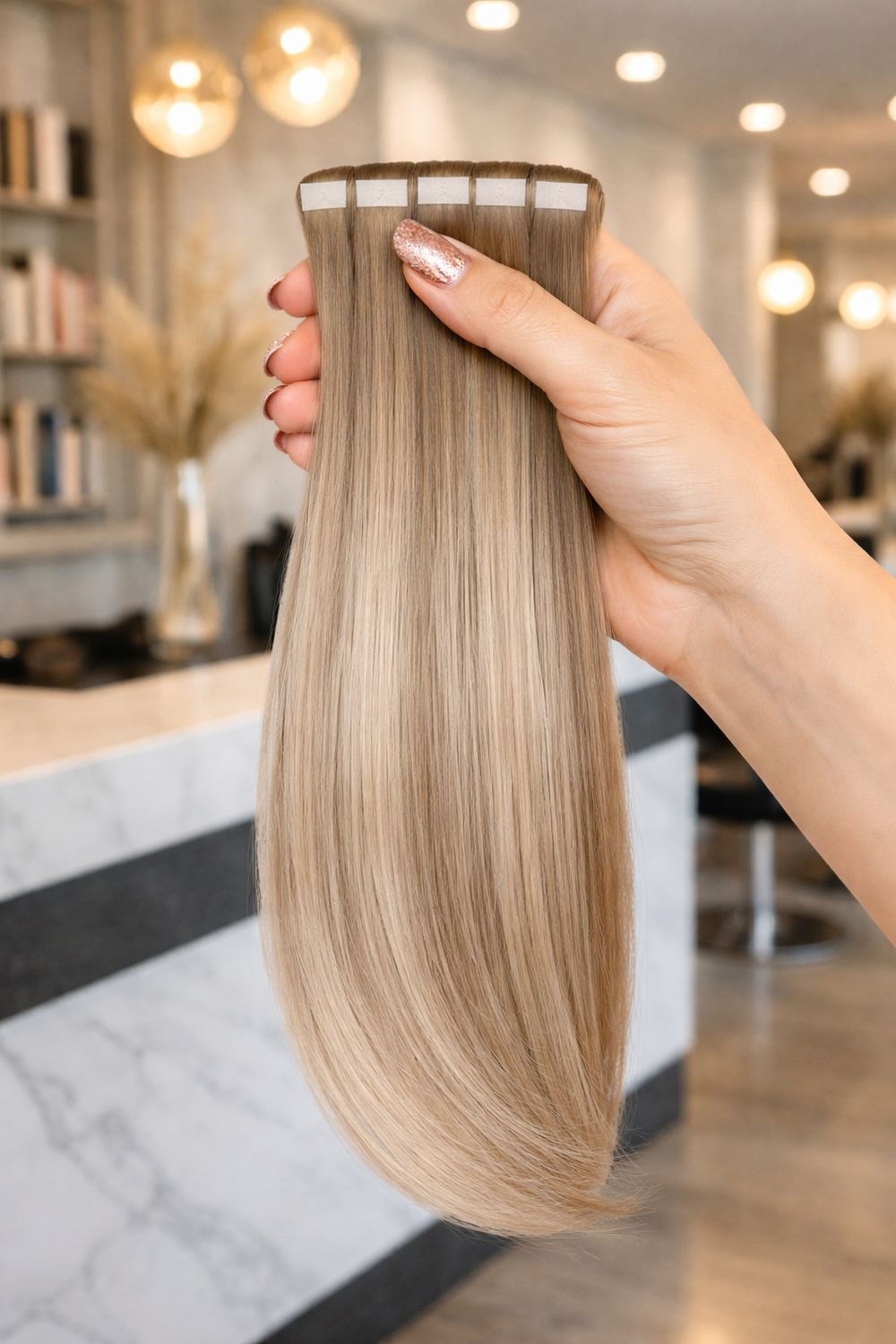 Osteuropäische Tape in Extensions Gesträhnt Soft Ash Blonde Osteuropäische Tape in Extensions Gesträhnt Soft Ash Blonde