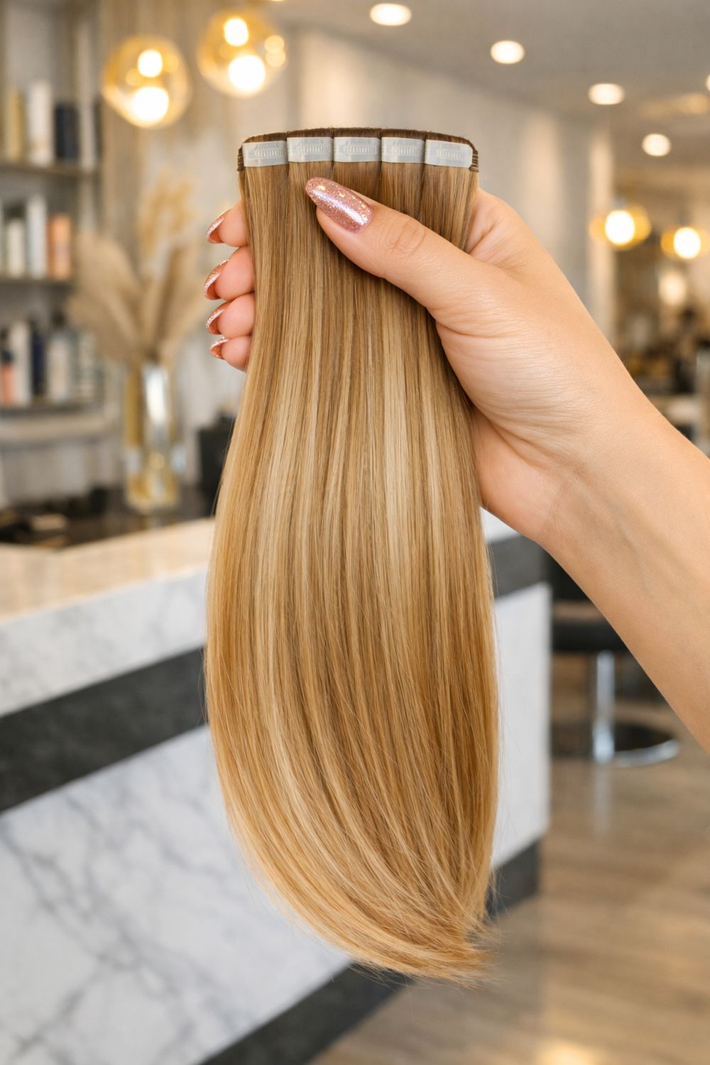 Osteuropäische Tape in Extensions Gesträhnt Nr.Golden Silk Blond Osteuropäische Tape in Extensions Gesträhnt Nr.Golden Silk Blond