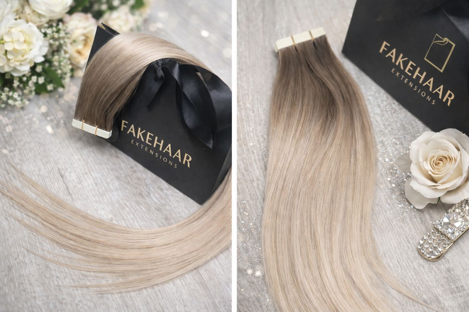 Osteuropäisches Tape In Extensions Root Silver Fox