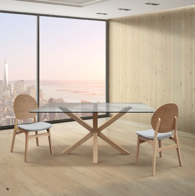 Tavolo fisso base legno e piano in Vetro