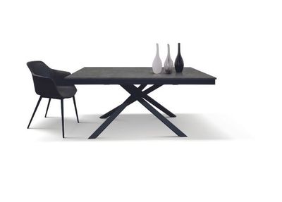 Tavolo  modello Gino Allungabile con base in metallo e piano laminato Acciaio Ossidato