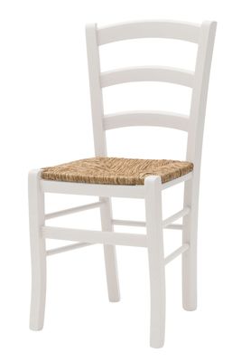 Sedia da Cucina in Legno con Fondino Impagliato Colore Bianco