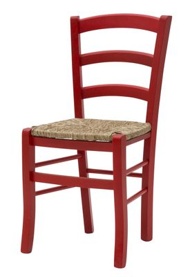 Sedia da Cucina in Legno con Fondino Impagliato Colore Rosso