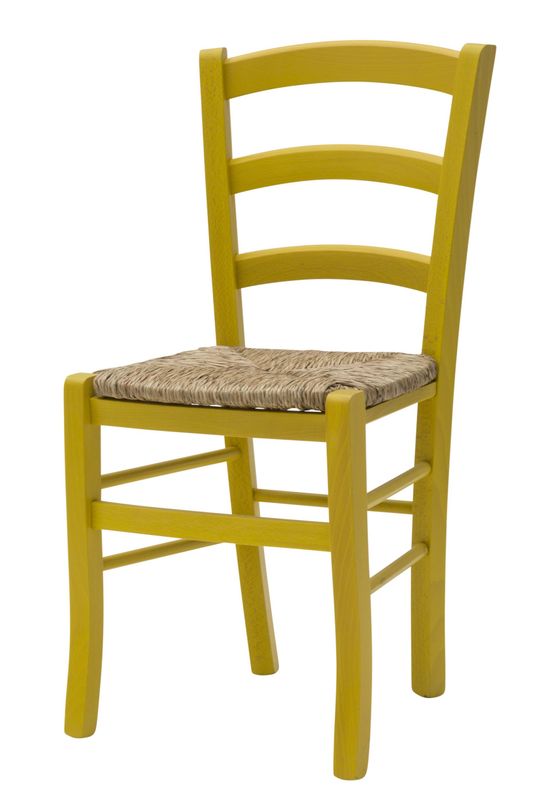 Sedia da Cucina in Legno con Fondino Impagliato Colore Giallo