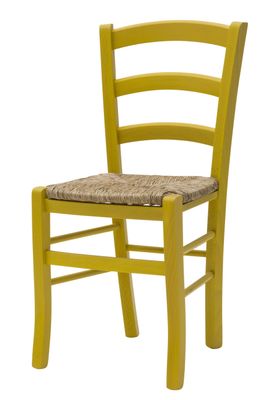 Sedia da Cucina in Legno con Fondino Impagliato Colore Giallo