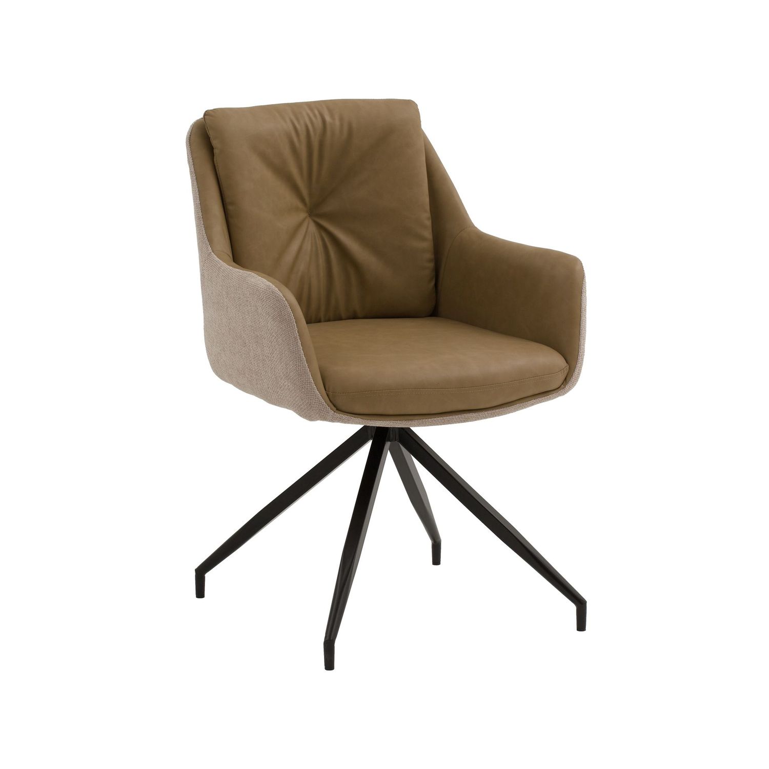 Sedia Con Braccioli Imbottita in Ecopelle Marrone Chiaro e Tessuto Beige