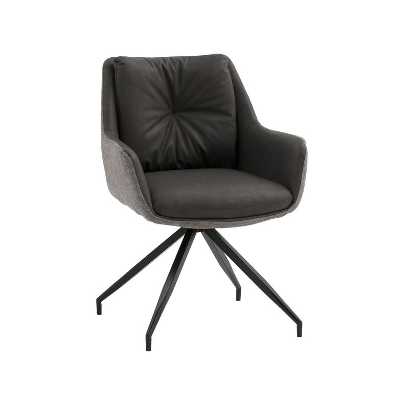 Sedia Con Braccioli Imbottita in Ecopelle Marrone Chiaro e Tessuto Beige