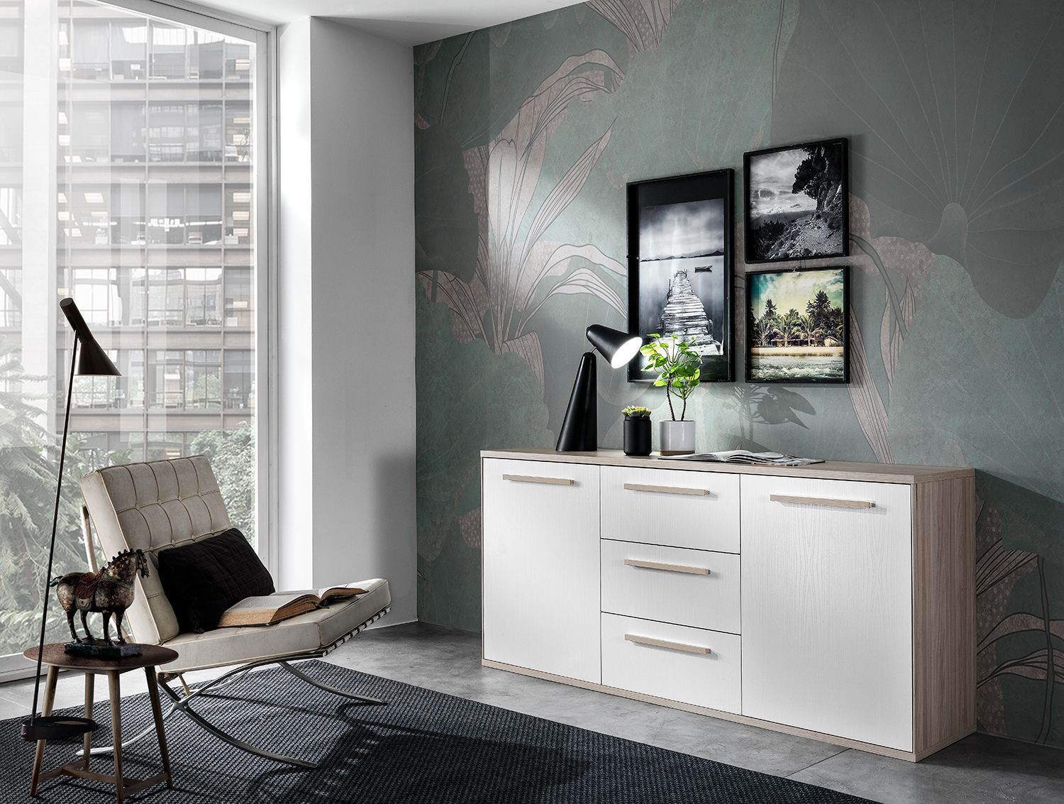 Madia a 3 ante in Laminato Olmo e Bianco Frassinato