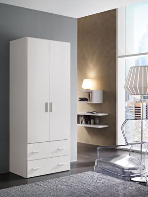 Armadio 2 Ante e 2 Cassetti in Laminato Colore Bianco Frassinato,ALTEZZA 211CM