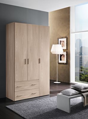 Armadio a 3 Ante e 2 Cassetti in Laminato Colore Olmo, ALTEZZA 211 CM