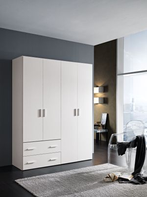 Armadio a 4 Ante e 2 Cassetti in Laminato Colore Bianco Frassinato