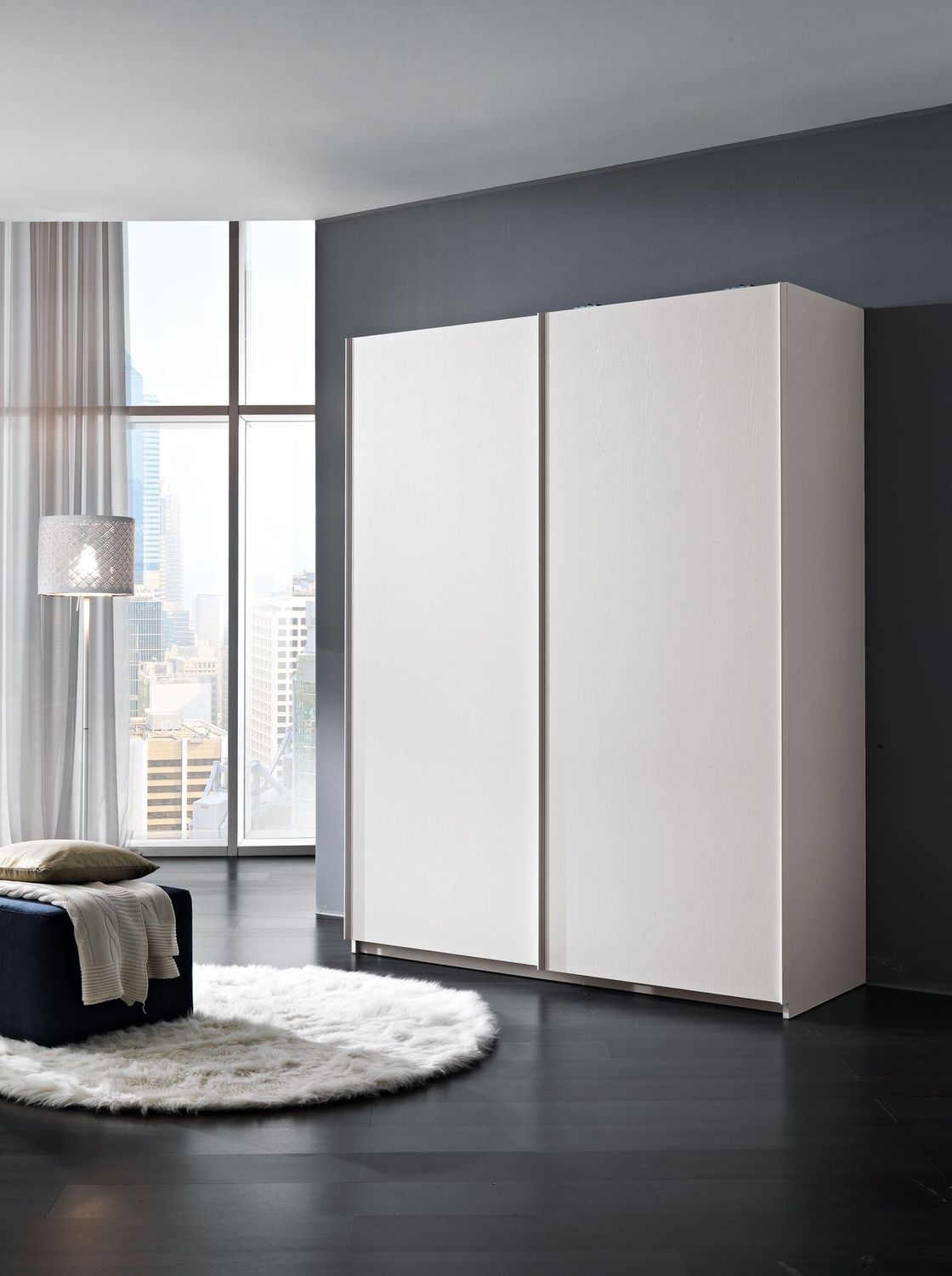 Armadio a 2 Ante Scorrevoli in Laminato Colore Bianco Frassinato