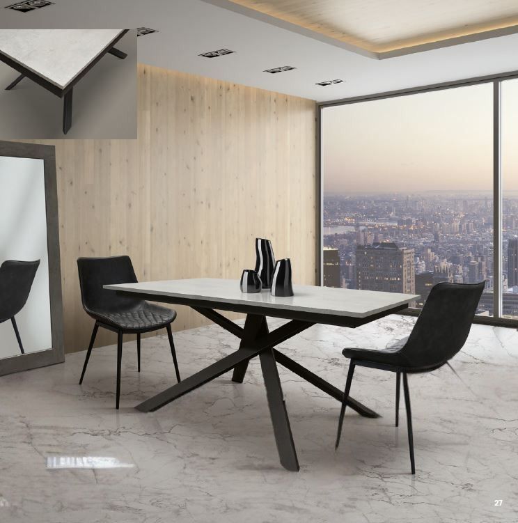 Tavolo Allungabile modello Aldo con base in metallo e piano laminato Grigio Cemento