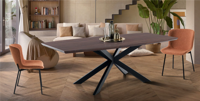 Tavolo Allungabile Mod Max  con base in metallo e piano  melaminico effetto noce