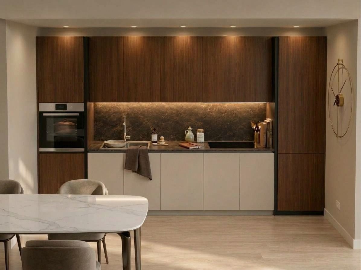 Cucina Lineare color Sabbia e Noce Rigato