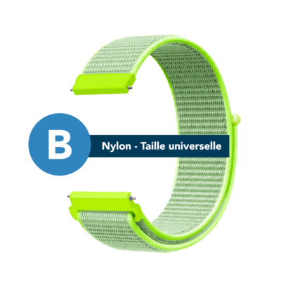 Bracelet en nylon - Jaune flash - Taille universelle (enfant/ado/adulte) - 20 mm