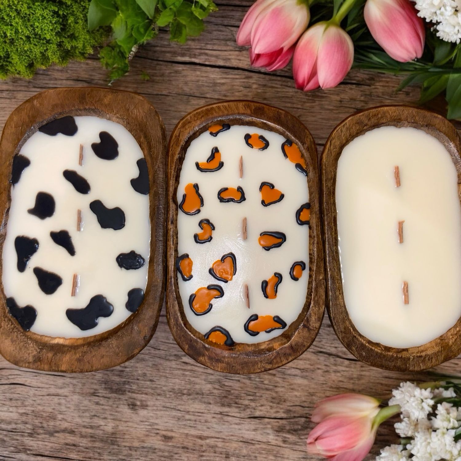 S.) Small Dough Bowl Wood Wick Candle (3 wicks)