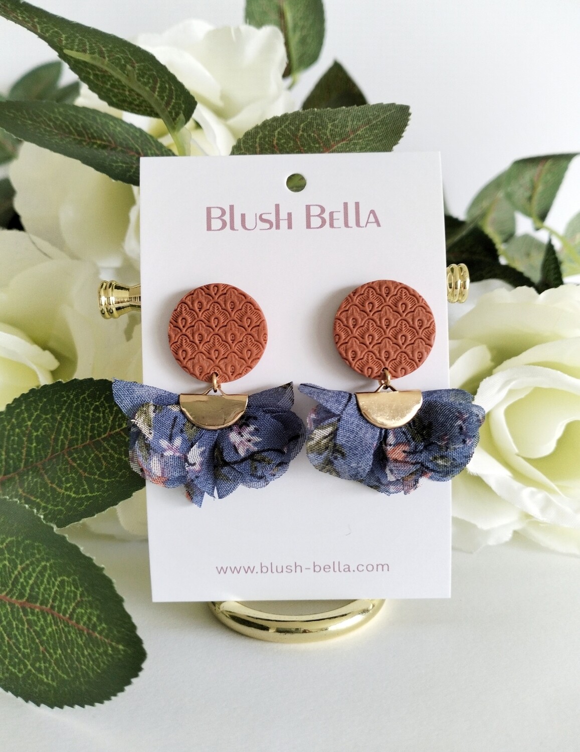 Blue Vintage Boho Fan Pom Poms