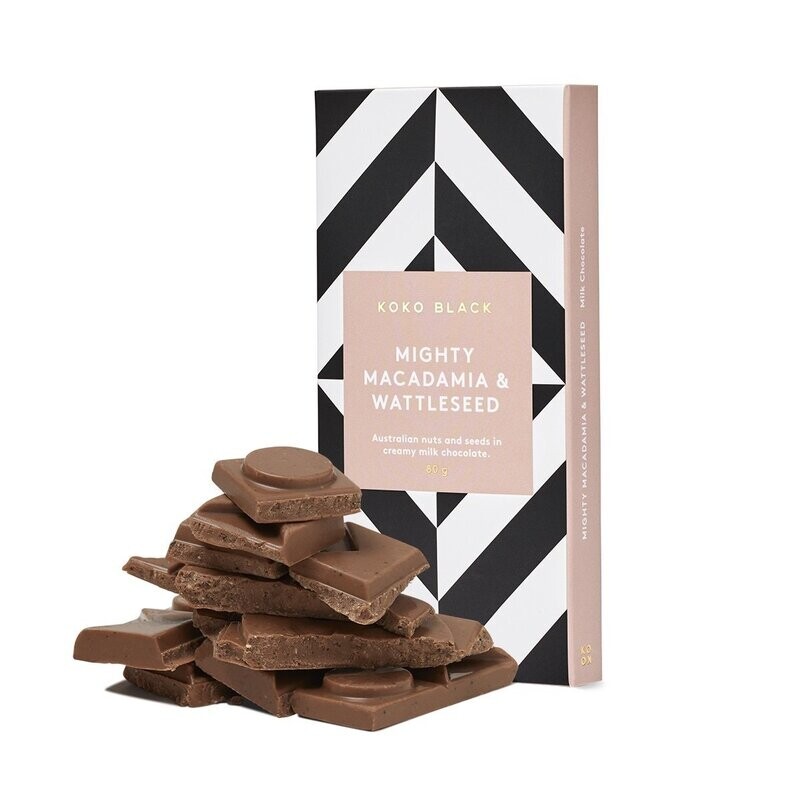 Koko Black Mighty Macadamia Wattleseed Milk Chocolate Block 80g