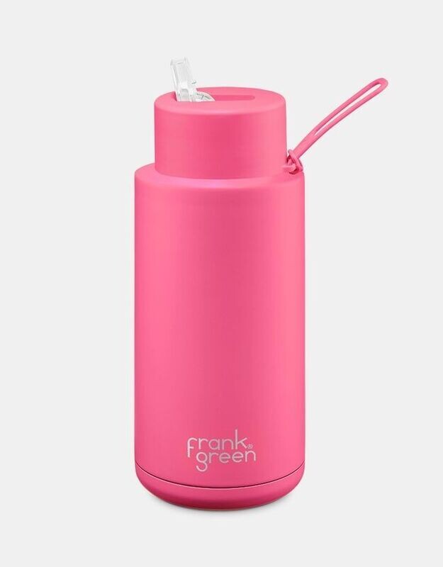 Frank Green Straw Lid 1 Litre  Neon Pink Ceramic Reusable Bottle