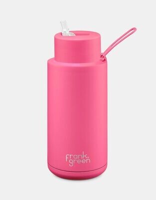 Frank Green Straw Lid 1 Litre Neon Pink Ceramic Reusable Bottle