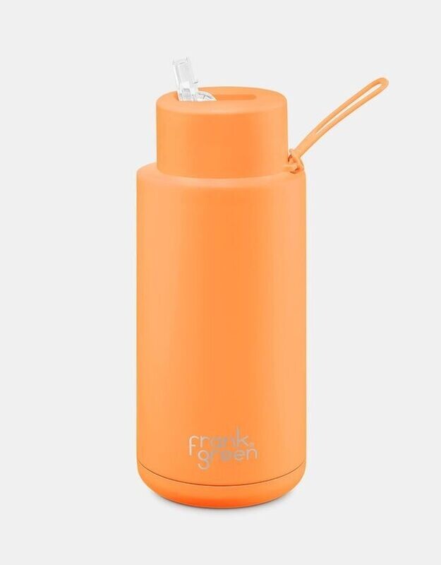 Frank Green Straw Lid 1 Litre  Neon Orange Ceramic Reusable Bottle