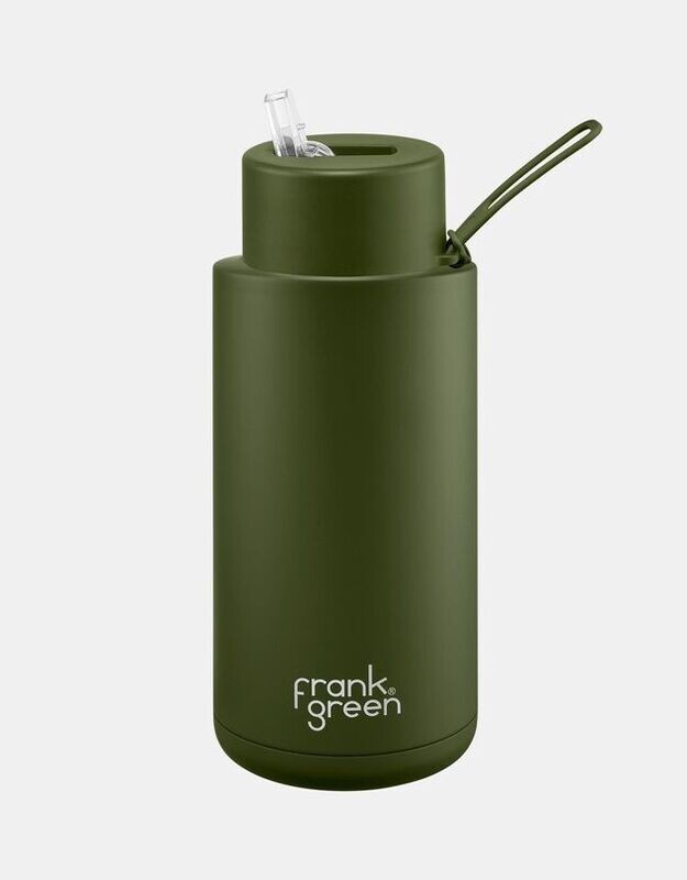 Frank Green Straw Lid 1 Litre   Khaki Ceramic Reusable Bottle