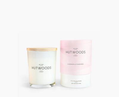 Hutwoods - Champagne & Strawberry, 30+ Burn Time Candle