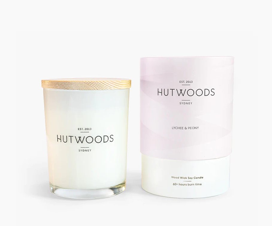 Hutwoods -  Lychee & Peony,  60+ hour Burn Time Candle