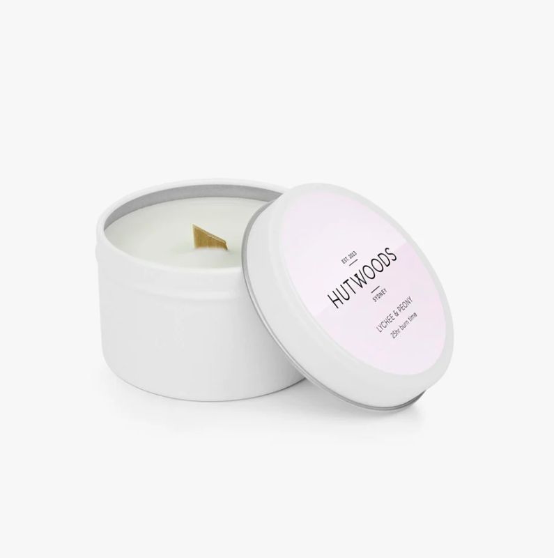 Hutwoods -  Lychee & Peony, Travel Candle, 25 hour Burn Time