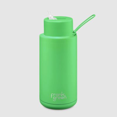 Frank Green Straw Lid 1 Litre   Neon Green Ceramic Reusable Bottle