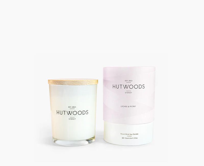 Hutwoods -  Lychee & Peony,  30+ hour Burn Time Candle