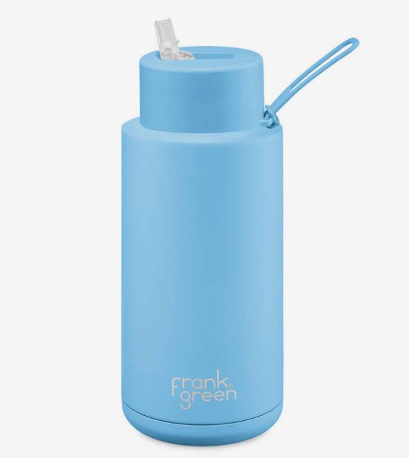 Frank Green Straw Lid 1 Litre   Light Blue Ceramic Reusable Bottle