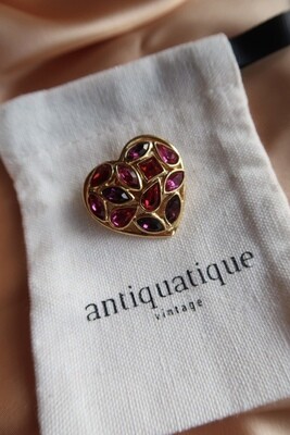 Vintage YVES SAINT LAURENT heart-shaped crystals pin, 1980s