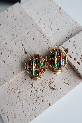 Rare find: HELENA RUBINSTEIN multicolored rhinestones earrings, 1960s