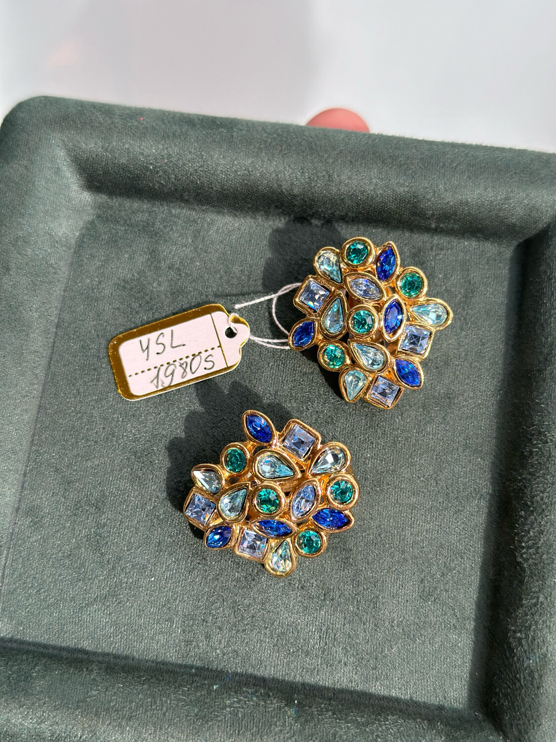 Yves Saint Laurent earrings with blue rhinestones by Robert Goossens, 1980s