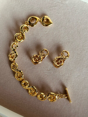 Vintage Yves Saint Laurent earrings&amp;bracelet swirl pattern set, 1980s