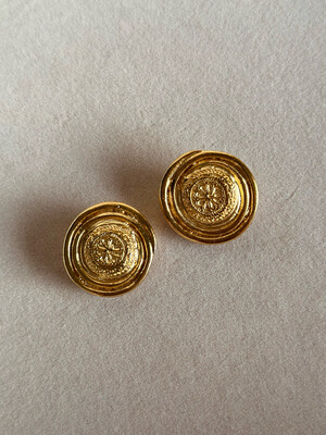 Vintage YVES SAINT LAURENT round fantasie pattern earrings, 1980s