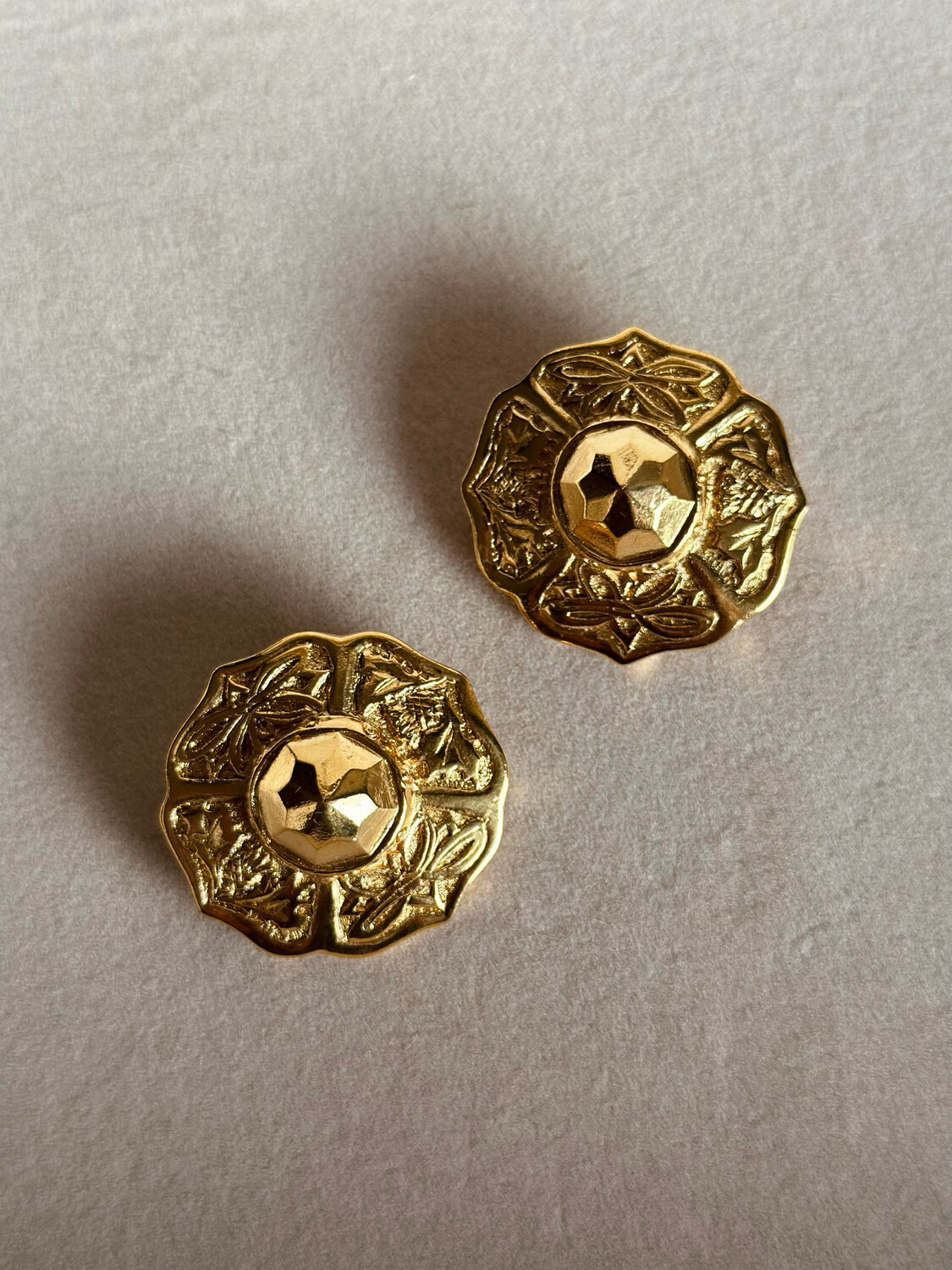 Vintage YVES SAINT LAURENT round lace pattern earrings, 1980s